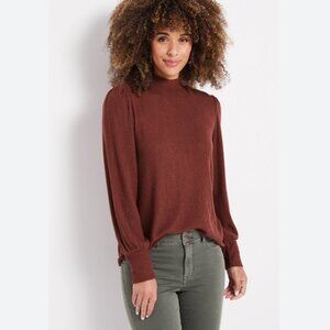 Maurices Chocolate Brown Ribbed Mock Neck Shirt | Size L